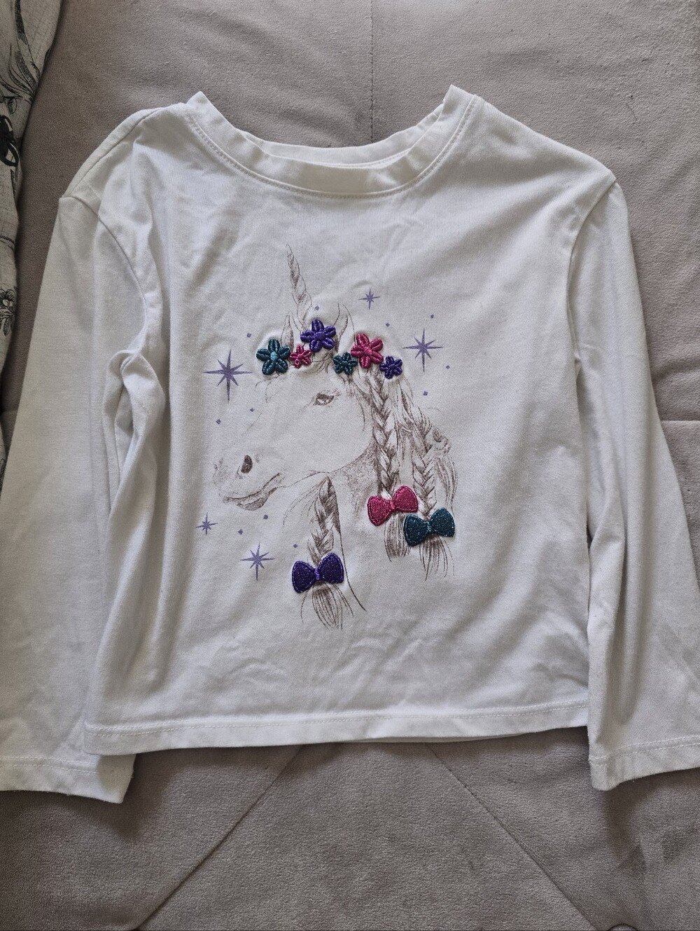 Embroidered Unicorn Girls' Long-Sleeve Top with Bows